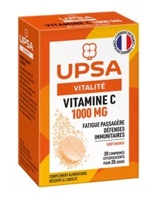 UPSA VITALITÉ VITAMINE C 1000 MG - Comprimé effervescent, complément alimentaire à base de vitamine C. - bt 20