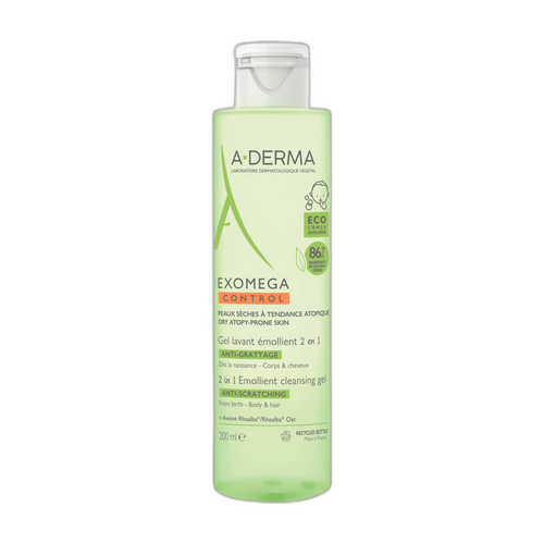 A-Derma - Exomega Control - Gel lavant émollient anti-grattage - 2en1 Corps et Cheveux 200 ml
