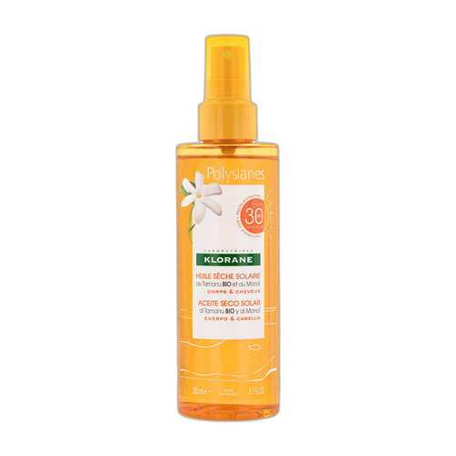 Image Klorane - Solaire - Huile sèche solaire SPF 30 au Monoï et Tamanu BIO - Corps et Cheveux 200 ml